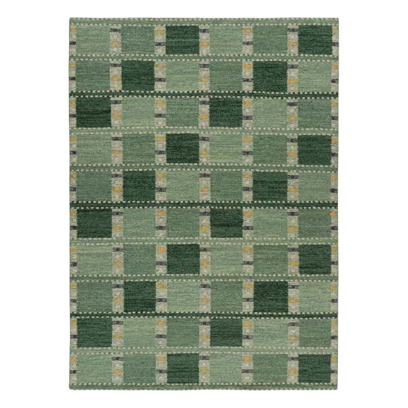 Rug & Kilim’S Scandinavian Rug In Green Tones, With Geometric Patterns, Rectangle 12' x 15'