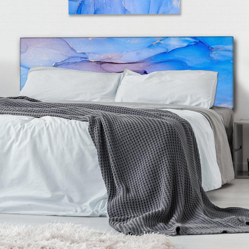 Chantile Upholstered Headboard, King, Blue Abstract