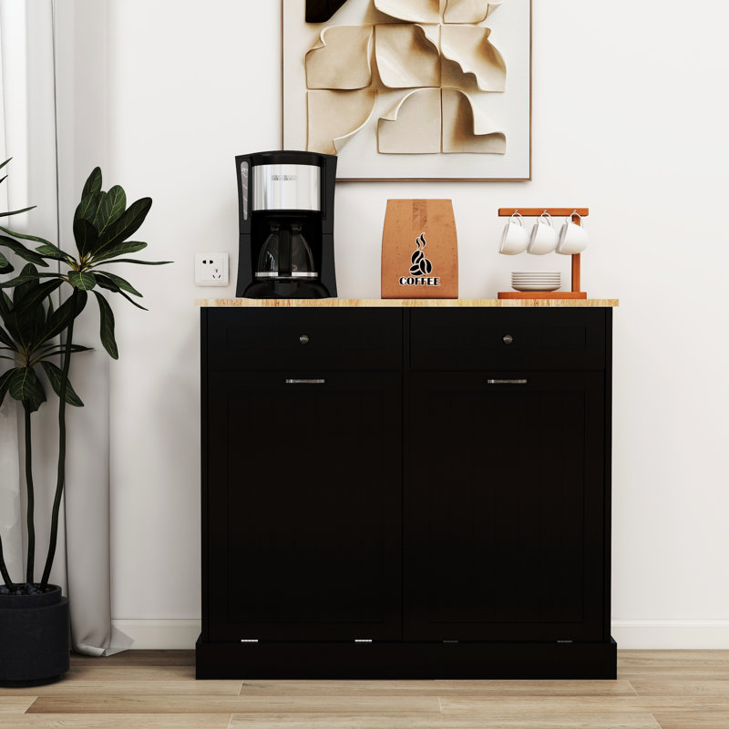 Boîte de rangement deux poubelles de cuisine noire -, grande capacité avec deux compartiments, aménagement fonctionnel