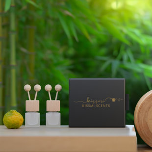 Kissmi Scents 02 Zen Temple Bamboo Forest Scented Portable Car Reed Diffuser With Reed Sticks And Vent Clips, 5Ml (Set Of 2)