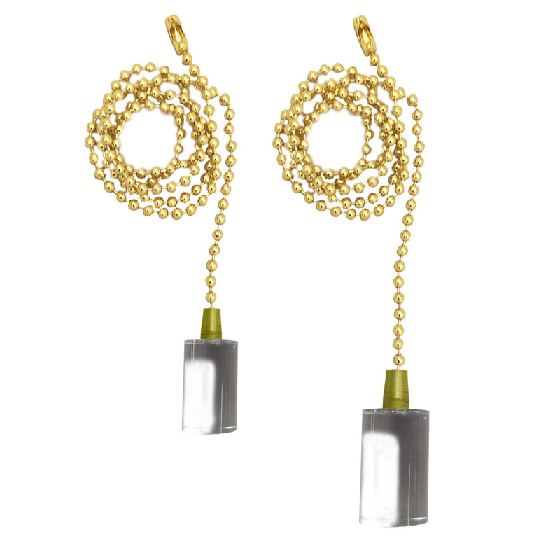 Cylinder Shaped Lucite Ceiling Fan Pull Chains, Polished Brass