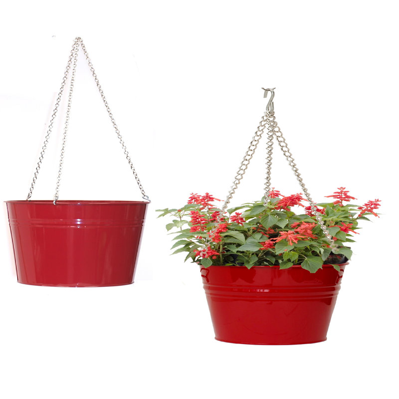 Pot à fleurs suspendu en acier galvanisé émaillé, Rouge