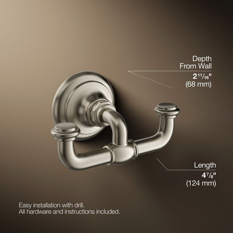 Artifacts® Double Wall Mounted Robe Hook, Vibrant Brushed Nickel