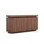 Buffet brun à 4 portes avec tablettes à plusieurs niveaux, portes pliantes et finition texturée pour le couloir du salon, rangement moderne à double usage de 58,3 po de largeur, esthétique contemporaine