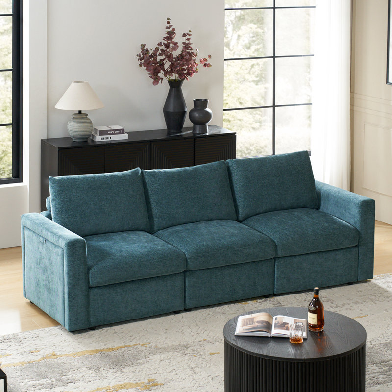 Doulyn 3 Piece Storage Sectional Sofa With Multi-Functional Armrests, Green