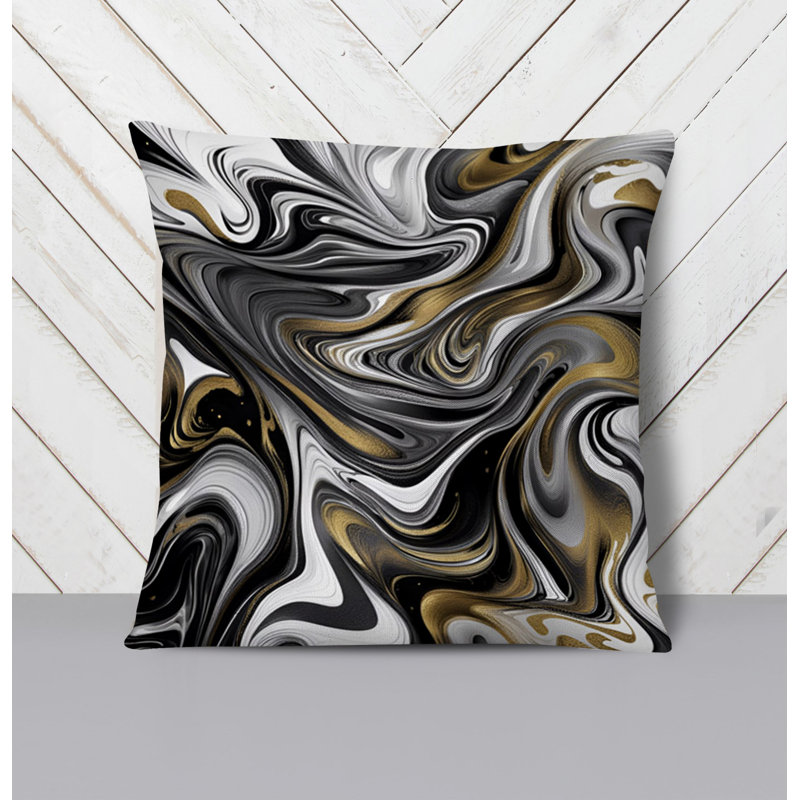 Throw Pillow With Insert, Black/Brown/Gray Abstract 2, 18"H x 18"W