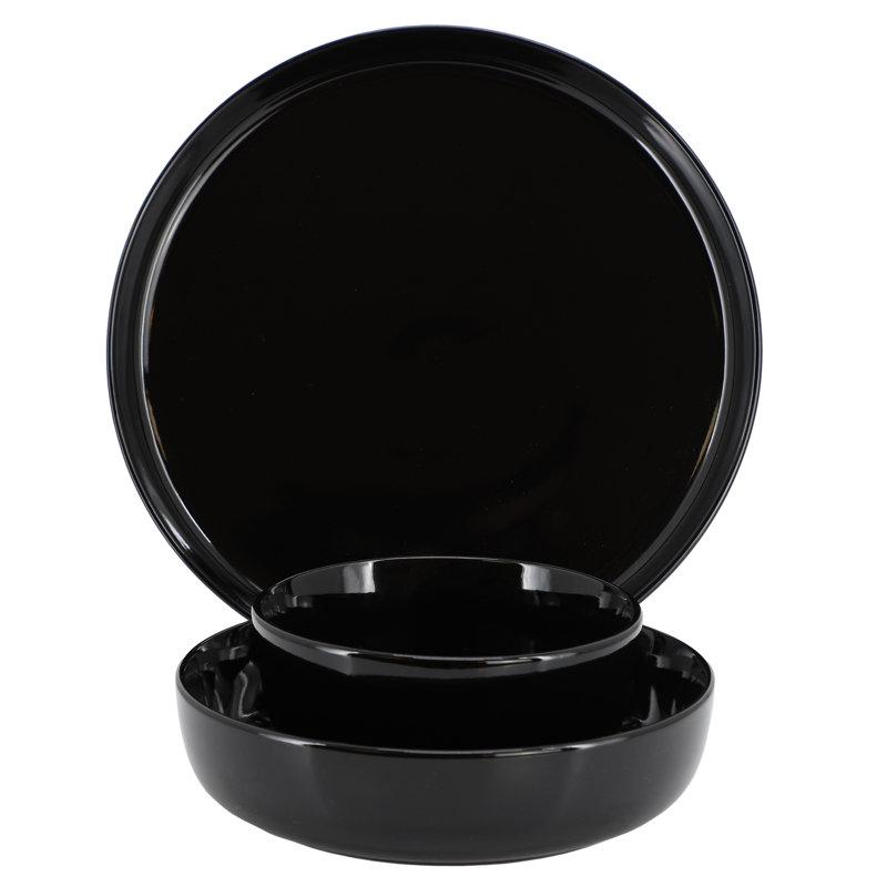 Service de table en porcelaine 18 pièces Ebern Designs Campos, Noir, noir, noir, noir