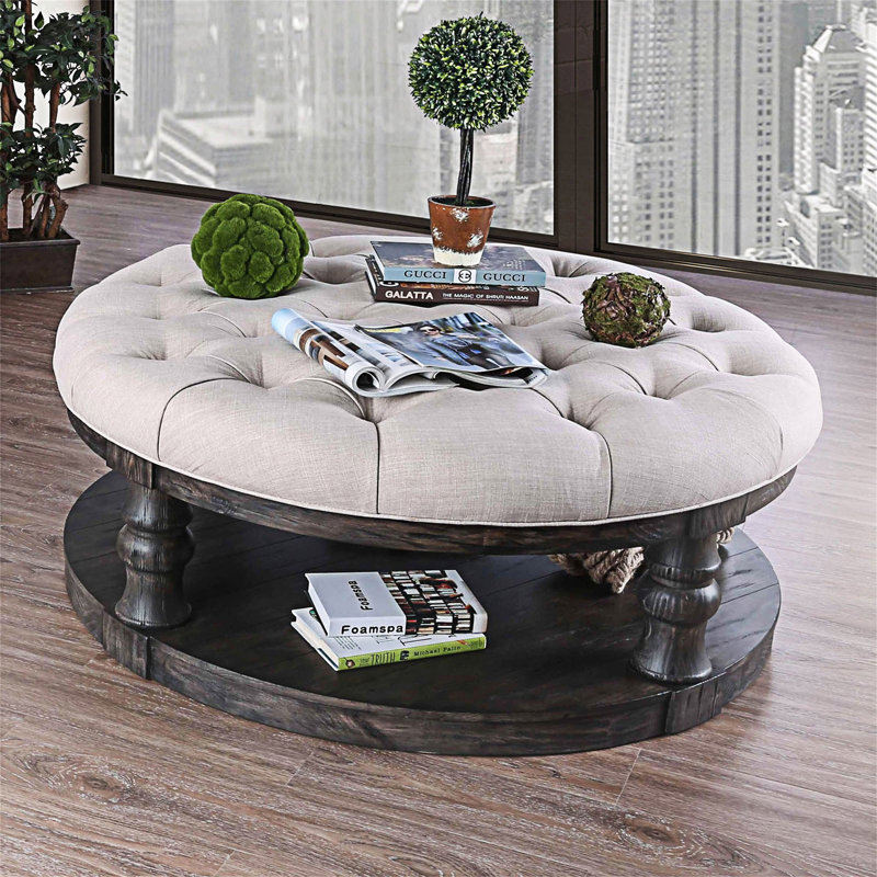 Round Wooden Coffee Table, Antique Grey