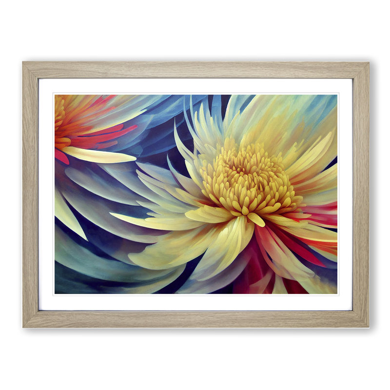 Beauteous Chrysanthemum Flowers - Framed Print, 46cm H x 64cm W x 2cm D, Oak