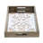 Gery Serving Tray Set Of 2, Patterned Glass Base And Rustic Brown Frame