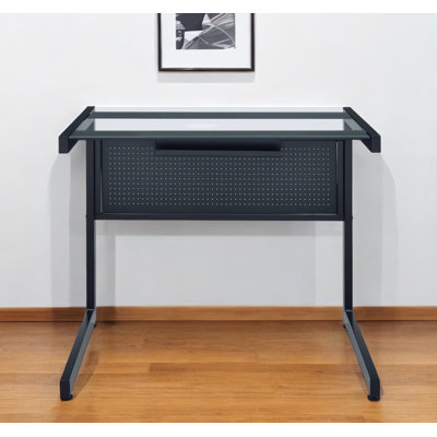 33" Clear and Black Glass and Stainless Steel Writing Desk