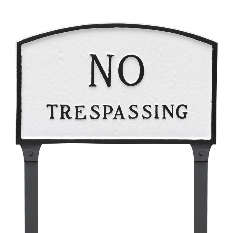 Panneau de jardin «No Trespassing», Blanc / Noir, H 13 po x l 21 po x P 0,25 po