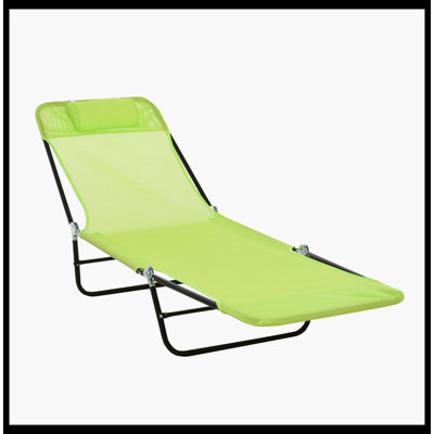 Folding Chaise Lounge Chair, Pool Sun Tanning Chair, Outdoor Lounge Chair With Adjustable Reclining Back, Breathable Mesh Seat & Soft Headrest For Beach, Yard, Patio (Green)