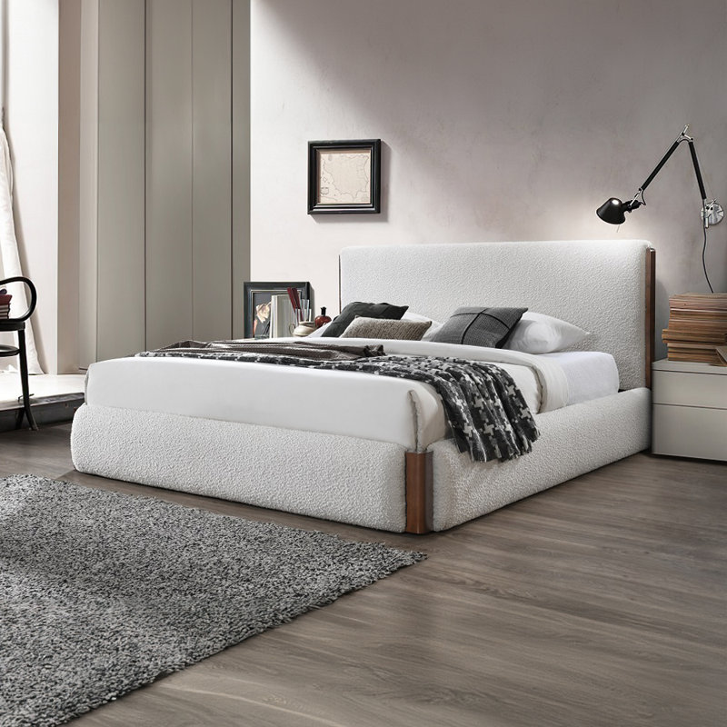 Beige Boucle Queen Size Platform Bed