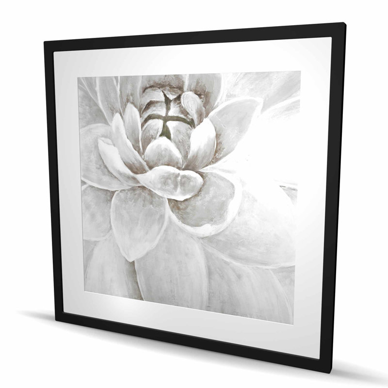 Impression délicate de chrysanthème blanc - décor de salon moderne, H 36 po x l 36 po, Noir