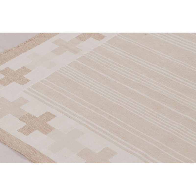 Rug & Kilim’S Contemporary Dhurrie Rug In Cream And Beige Pinstripes