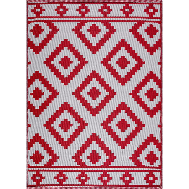 Tapis intérieur / extérieur rouge / blanc tissé à la machine Hulmeville Southwestern, Rectangle 4 pi x 6 pi