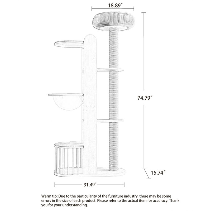 74.8" Brown Standard Solid Wood Cat Tree