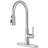 Modern Brushed Nickel High Arc Single Handle Kitchen Faucet With Pull-Down Sprayer, 3-Function Stainless Steel Sink Faucet With Deck Plate