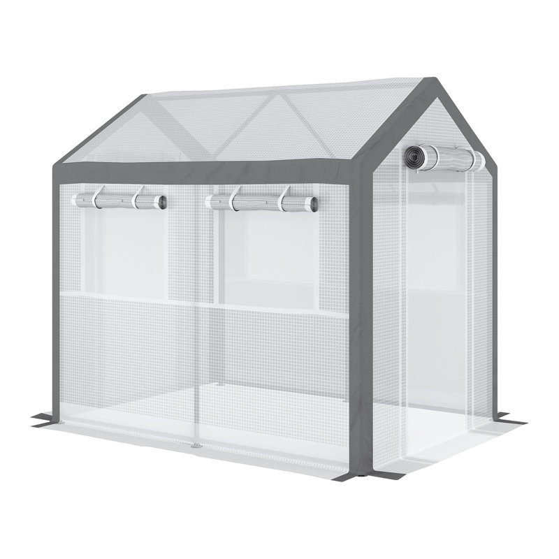 Outsunny 8' X 6' X 7.5' Walk-In Greenhouse, Outdoor Gardening Canopy With 6 Roll-Up Windows, 2 Zippered Doors & Weather Cover, White