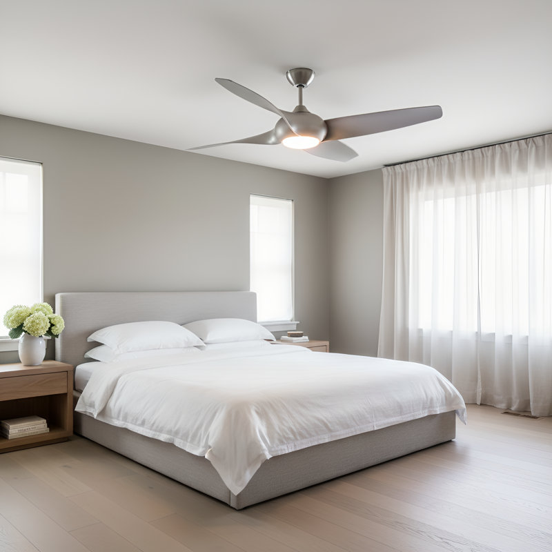 Ventilateur de plafond intérieur Terhune avec tige filetée, pales en ABS argenté et télécommande portable, Argent argent