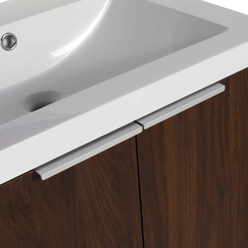 24" Wall Mounted Single Bathroom Vanity with Resin Vanity Top, California  Walnut