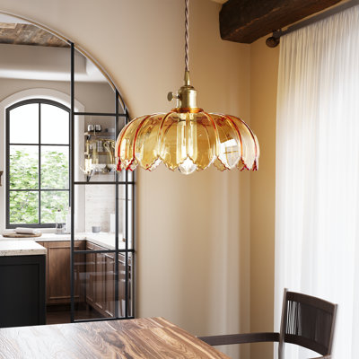 Plug-in Pendant Light with Petal Glass Shade, Vintage Hanging Light with Cord