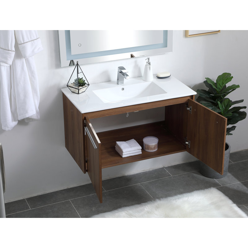 Agostini 36'' Single Bathroom Vanity with Resin Top, Walnut Brown