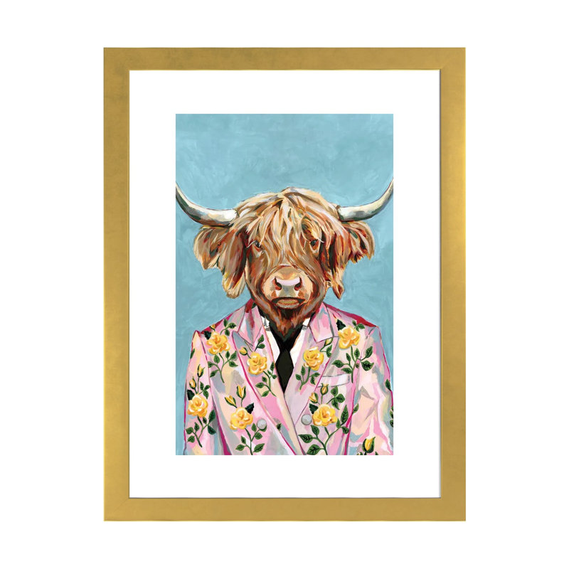 « Vache » par Heather Perry-impression, H 24 po x l 16 po x P 1 po, Papier encadré doré, Blanc