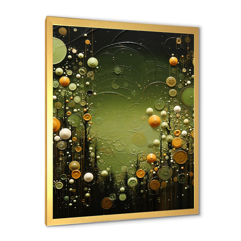 Plantes botaniques vertes abstraites 1 - tachisme, art mural, Cadre doré simple, H 32 po x l 16 po x P 1 po