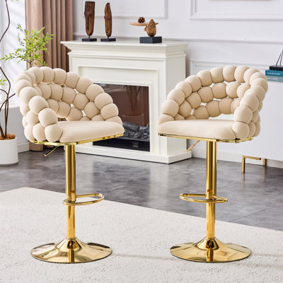Ensemble de 2 tabourets de bar en velours beige