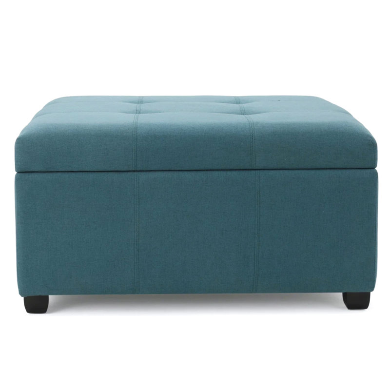 Rangement carré contemporain bleu sarcelle foncé avec coutures gaufrées, pieds en bois de bouleau larges et effilés, profondeur de produit 35,57 po, largeur 35,54 po, hauteur 18,72 po, poids de 55,58 lb, profondeur du colis de solution: 35,5 po