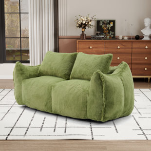 Faux Fur Loveseat Sofa, Floor Sofa With 2 Cushions