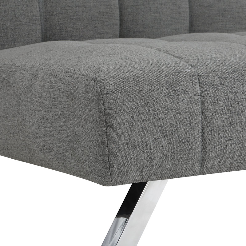 Canapé-lit double à dossier capitonné Sawyer, Mélange de polyester gris, Mélange de polyester