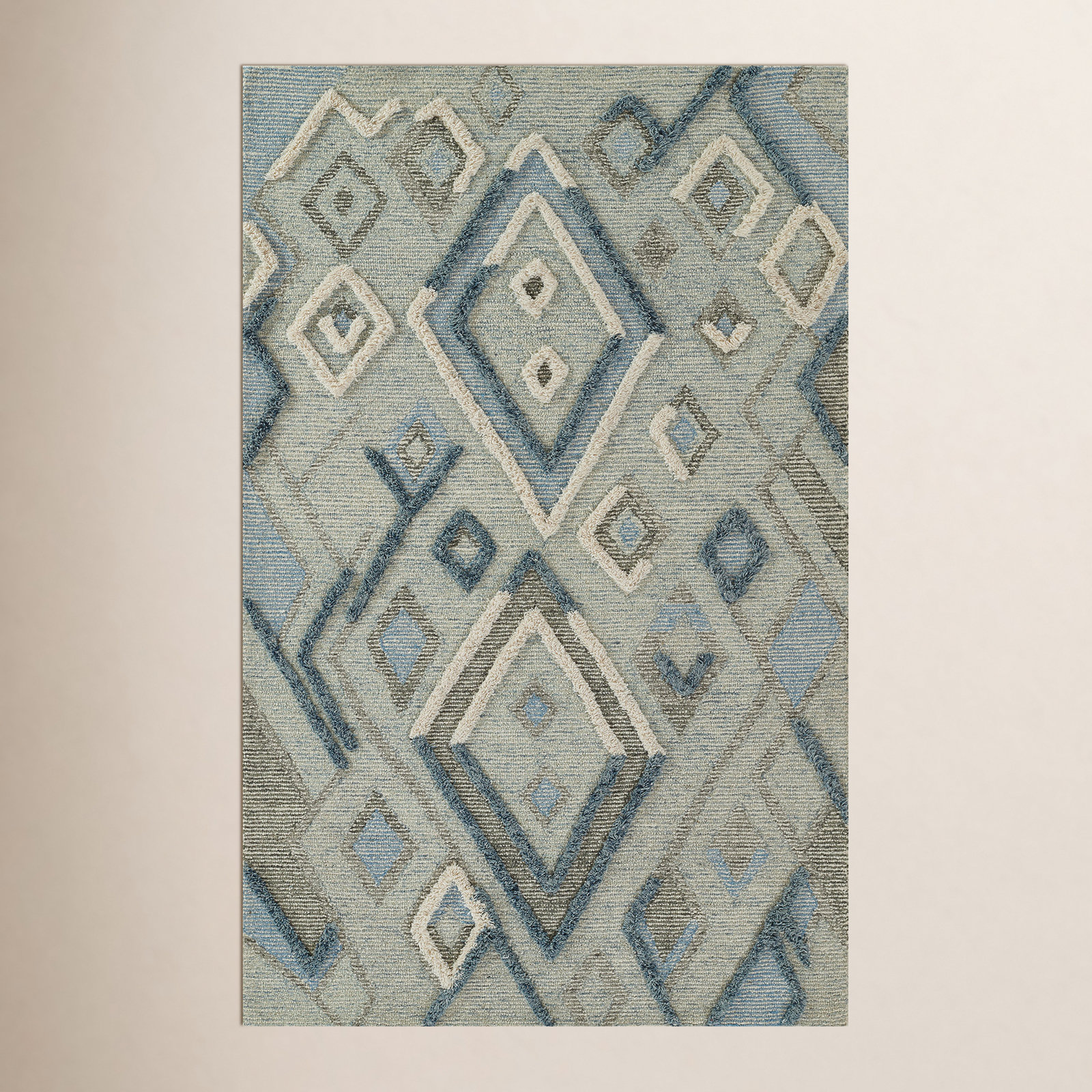 Cheryl Blue Hand-Tufted Wool Moroccan Rug, Rectangle 5' x 8'