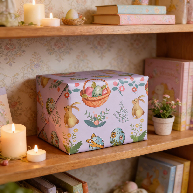 Superbe papier cadeau de Pâques avec des œufs de lapin de Pâques et des imprimés de fleurs convenant aux décorations de Pâques