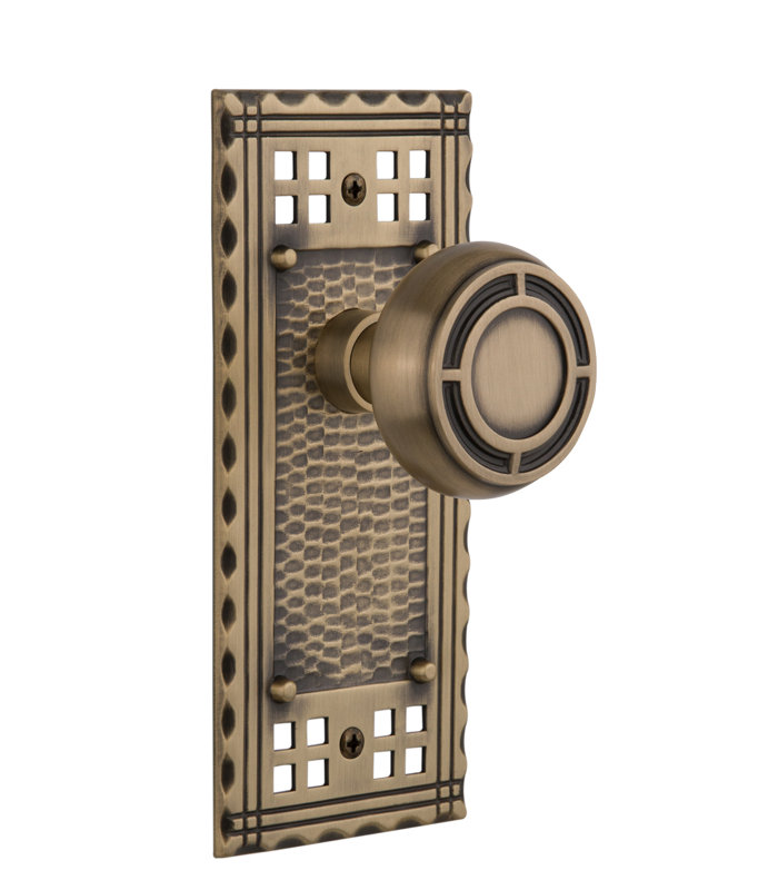 Craftsman Plate with Mission Door Knob, Antique Brass