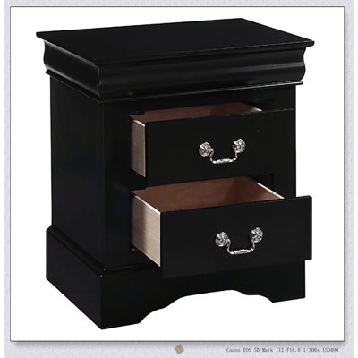 Elegant Black 2-Drawer Nightstand with Durable Metal Glides and Dovetail Construction for Bedside Essentials
