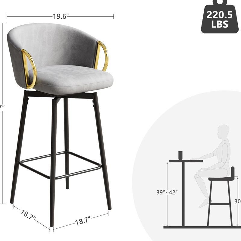 Chaises de bar pivotantes en velours de 4, confortables et élégantes, faciles à assembler, pour le bar, le restaurant, la salle à manger, le bureau, les tabourets noirs / gris à 360 °, les sièges, pour nettoyer,