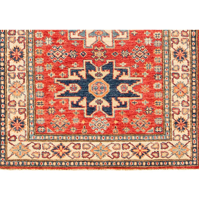 Tapis rouge / ivoire / bleu noué à la main de haute qualité