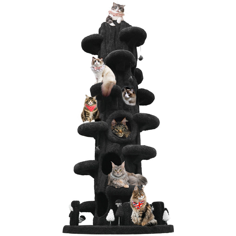 Tour pour chat avec coussin moelleux, planche à gratter, plateforme moelleuse et perchoir supérieur, Noir