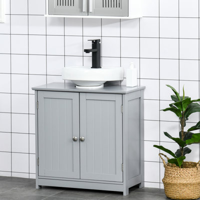 Gray Under Sink Bathroom Vanity Cabinet - , Space Saving With Adjustable Internal Shelf For Daily Hygiene Requirements Storage Gray, U-Shape Cut-Out And Towel Use