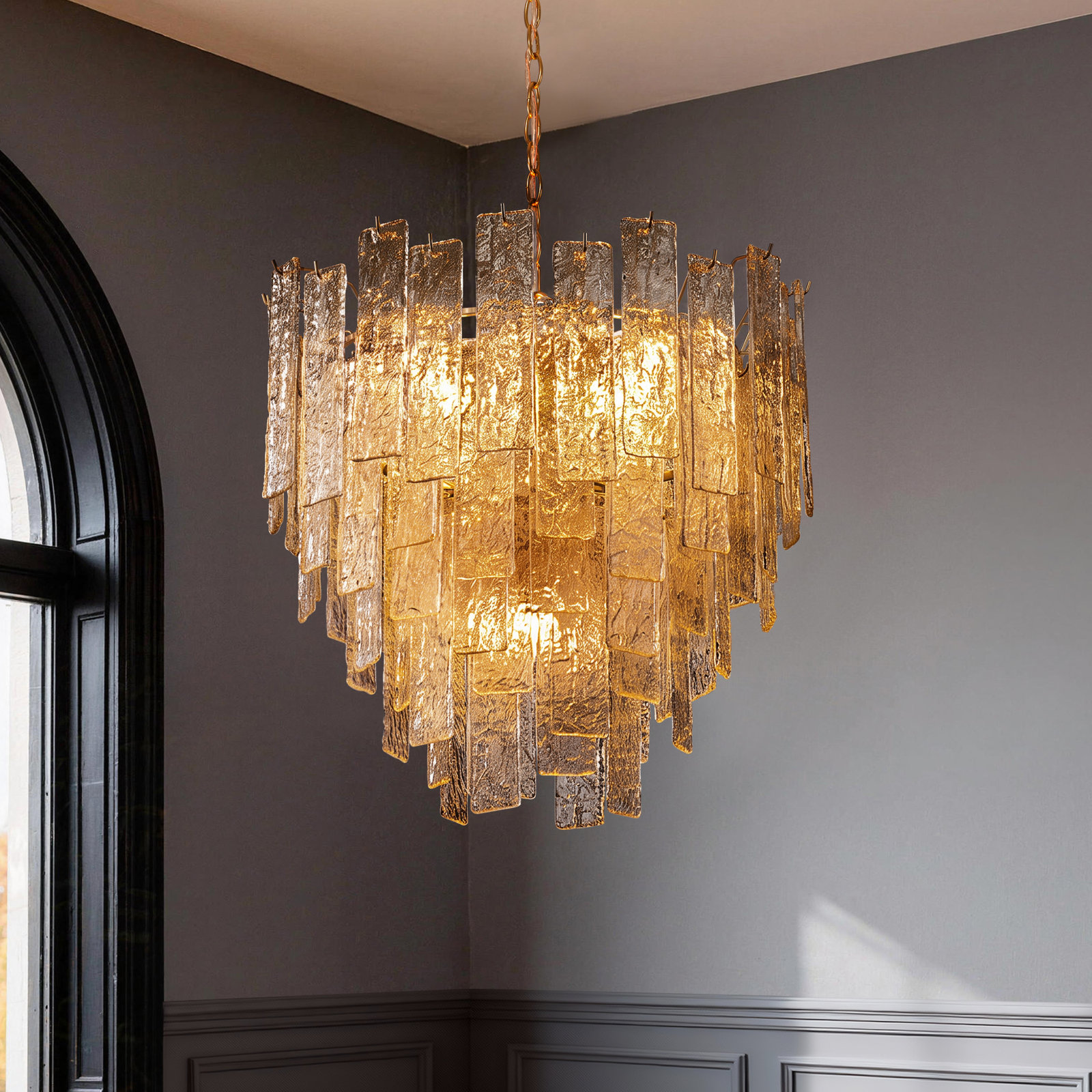 Mesmer 9-Light Hammered Amber Glass Chandelier
