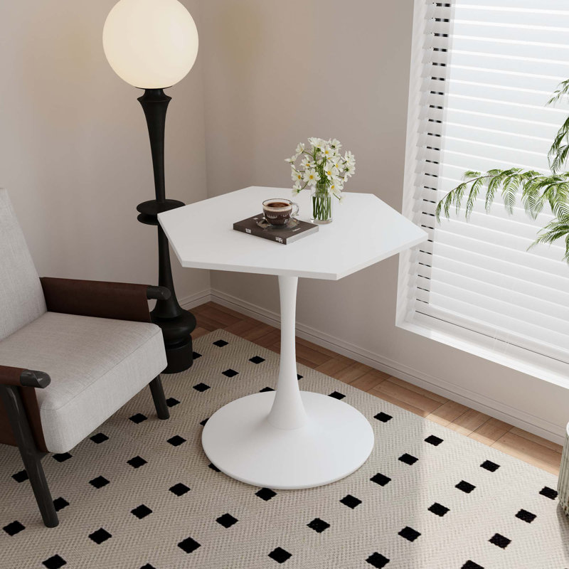 31.50" Modern Hexagonal Coffee Table With Metal Base, White