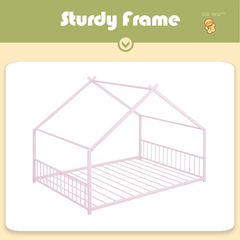 Metal House Bed, Full, Pink