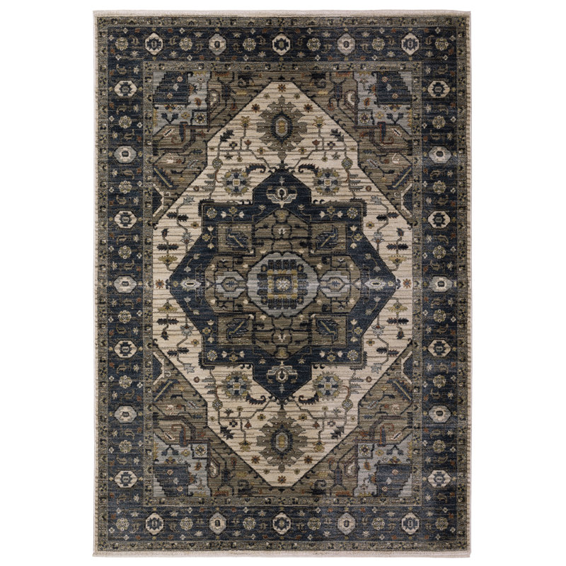 Caia Traditional Center Medallion Blue/ Brown Area Rug, Rectangle 3'3" x 5'