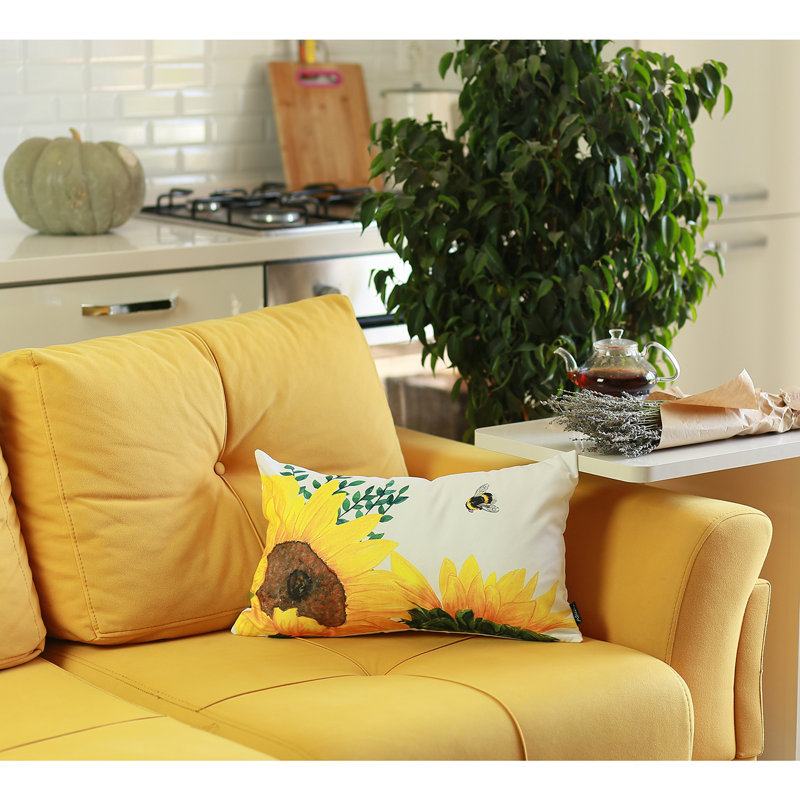 Sunflowers Printed Polyester Lumbar Pillow Cover 12" x 20"