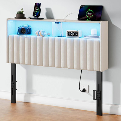 Berte Storage Upholstered Headboard With RGB LED Lights & Charging Station by Ebern Designs