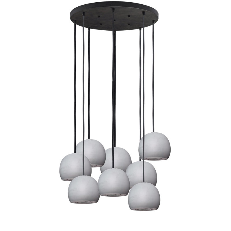 8 - Light Chandelier, Black, Gray/Silver, 36" H x 24" W x 24" D