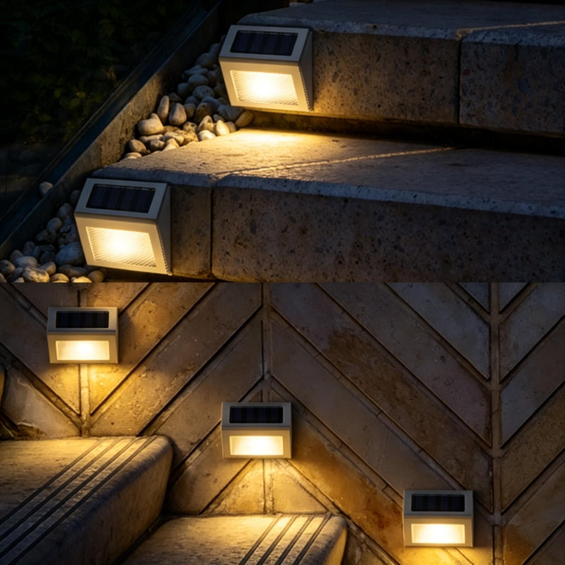Solar Powered Outdoor Deck Lights Waterproof Stainless Steel Fence Lights for Stair Garden Path, Yellow